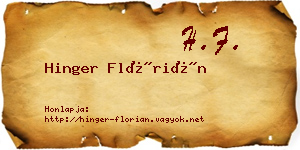 Hinger Flórián névjegykártya